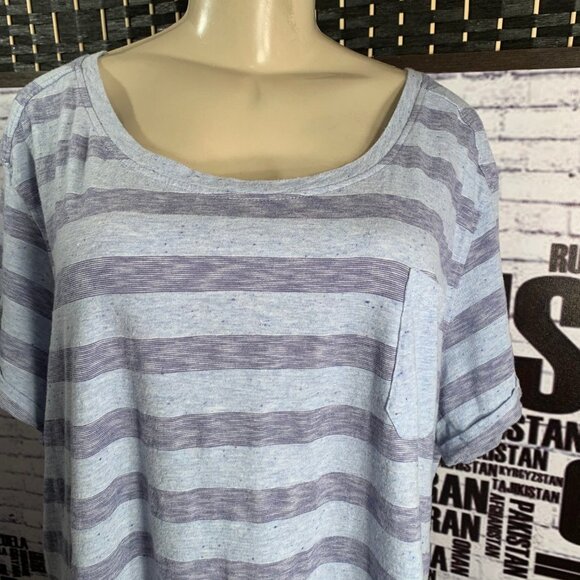 Natural Reflections Blue Striped Short Sleeve Top - Picture 2 of 6